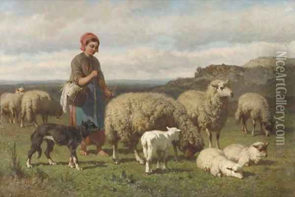A young shepherdess Oil Painting - Louis Marie Dominique Romain Robbe