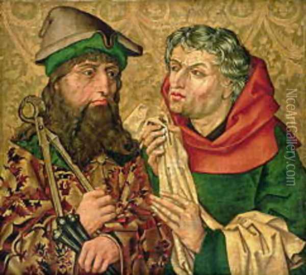 St. Joseph and Nicodemus on gold ground panels Oil Painting - Michael Wolgemut
