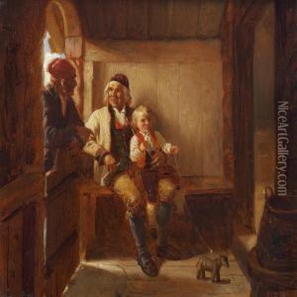 Interior With A Child On His Grandfather's Knee Oil Painting - Adolphe Tidemand