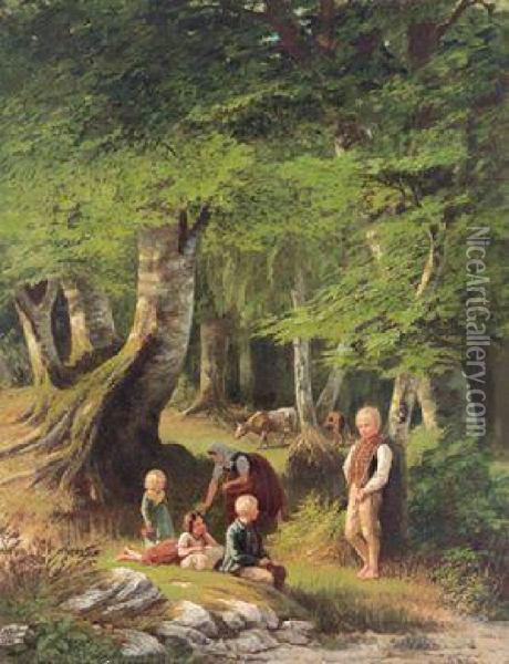 Die Kleinen Hirtenim Wald Oil Painting - Heinrich Bohn
