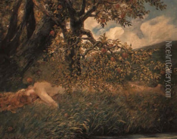 In The Orchard Oil Painting - Jacobus Leisten
