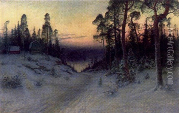 Vinterkvall Oil Painting - Johan Kindborg