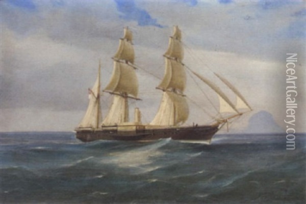 A British Naval Paddle Sloop Off Stromboli Oil Painting - Tommaso de Simone