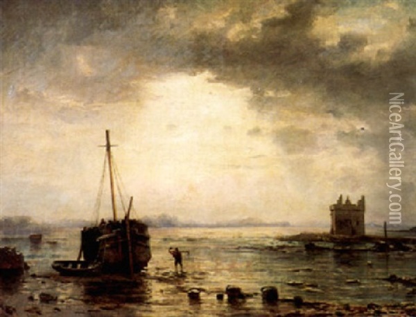 Marine Mit Fischerboot Am Abend Oil Painting - Friedrich Ernst Morgenstern