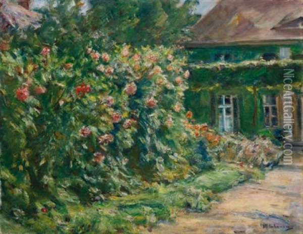Mein Haus In Wannsee, Mit Garten (my House In Wannsee, With Garden) Oil Painting - Max Liebermann