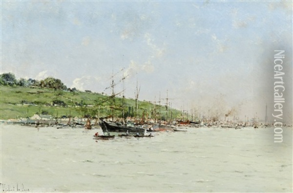Boats On The Seine Oil Painting - Victor Viollet-Le-Duc