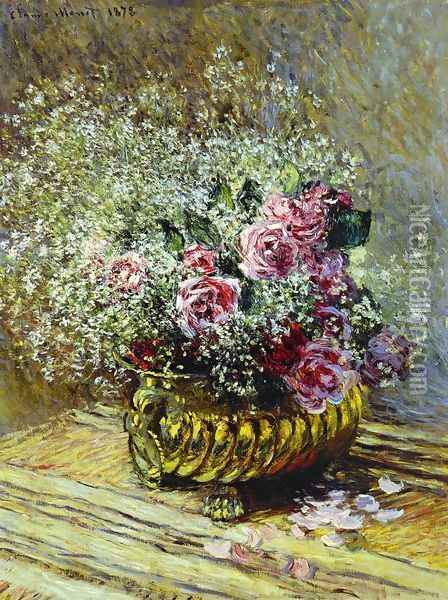 Flowers In A Pot Aka Roses And Babys Breath Oil Painting - Claude Oscar Monet