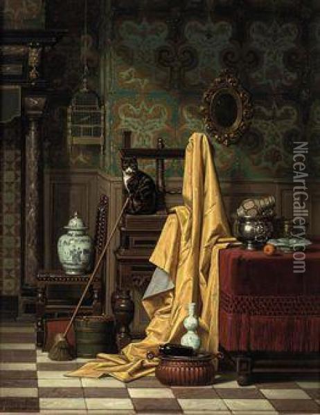 A Domestic Interior Oil Painting - Charles Joseph Grips