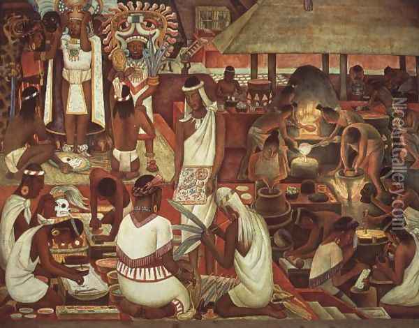 The Zapotec Civilisation, 1947 Oil Painting - Diego Rivera