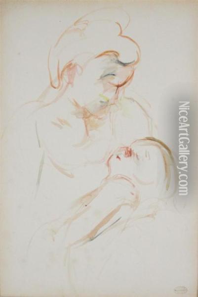 Femme La Tete Penchee Et Tete D'enfant Esquisse Oil Painting - Mary Cassatt