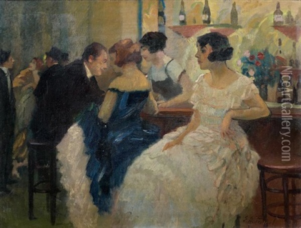 Jeune Fille Dans Un Bar Oil Painting - Elie Anatole Pavil