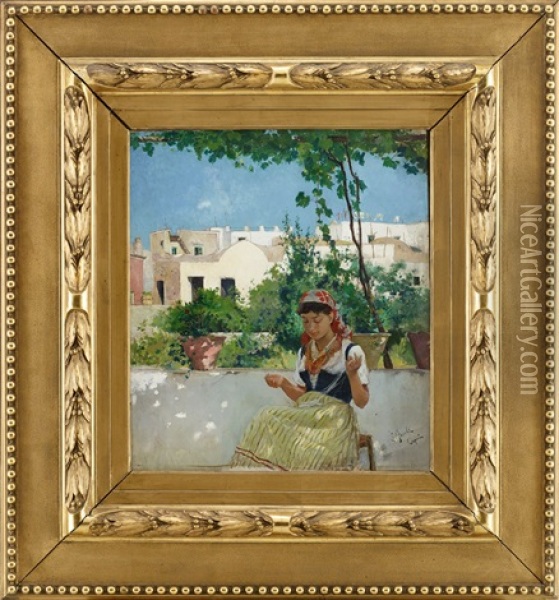 Flicka Pa Capri Oil Painting - Georg Pauli