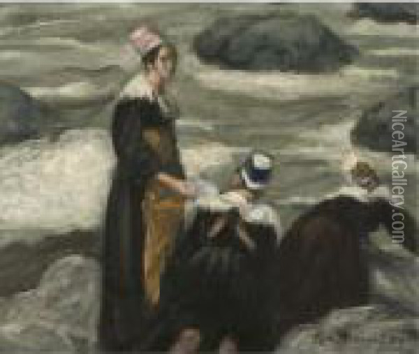 Les Lavandieres En Bretagne Oil Painting - Emile Bernard