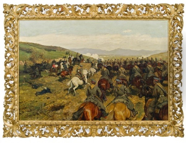 Furst Alexander Von Battenberg In Der Schlacht Am Fluss Slivnica Am 17.11.1885 Oil Painting - Antoni Piotrowski