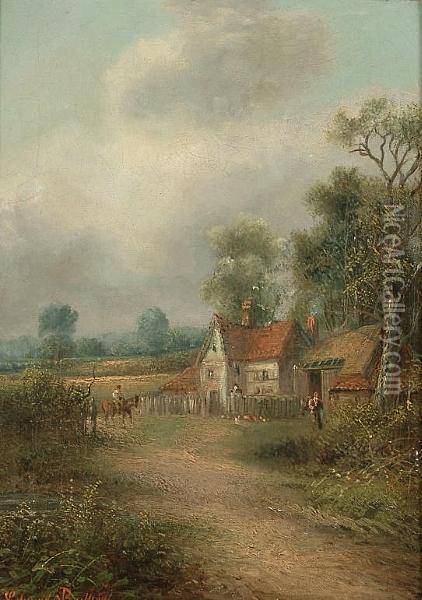 A Horseman Before A Farmstead Oil Painting - George Edmund Butler