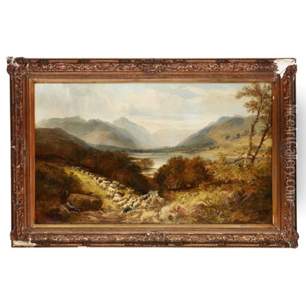 Herding Sheep By The Loch Oil Painting - Joseph Adam