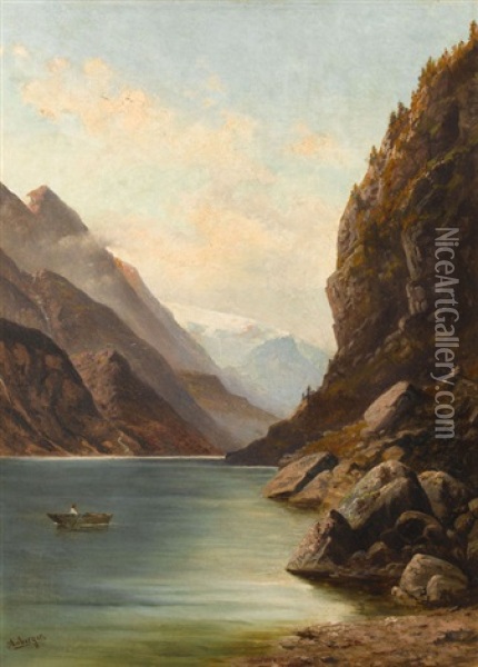 Parthie Bei Odda (norwegen) Oil Painting - Gustave Adolph Amberger