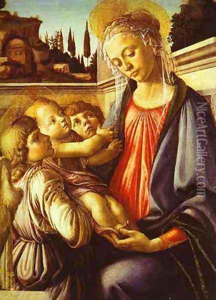 Madonna and Child with Two Angels Oil Painting - Sandro Botticelli