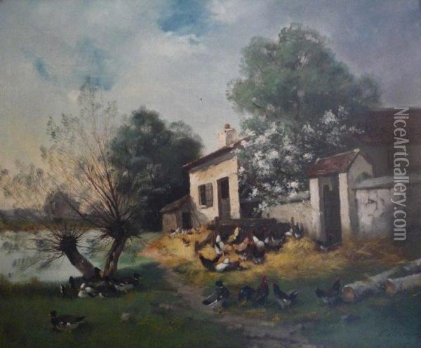 Basse-cour Oil Painting - Eugene Cottin