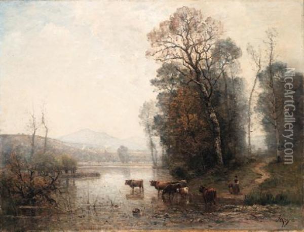 A Landscape With Cows Oil Painting - Louis-Aime Japy