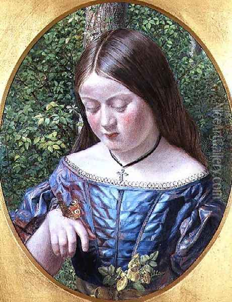 Girl with a Butterfly Oil Painting - William J. Webbe or Webb