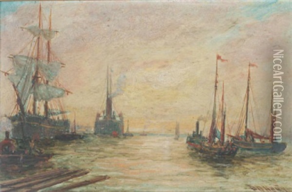 Shipping Scene On The Tyne Oil Painting - Bernard Benedict Hemy