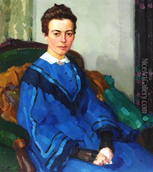 Portrat Einer Dame Im Blauen Kleid Oil Painting - Leo Putz