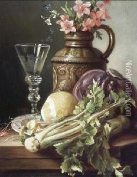 Still Life Of Flowers And Vegetables Oil Painting - Margaretha Roosenboom