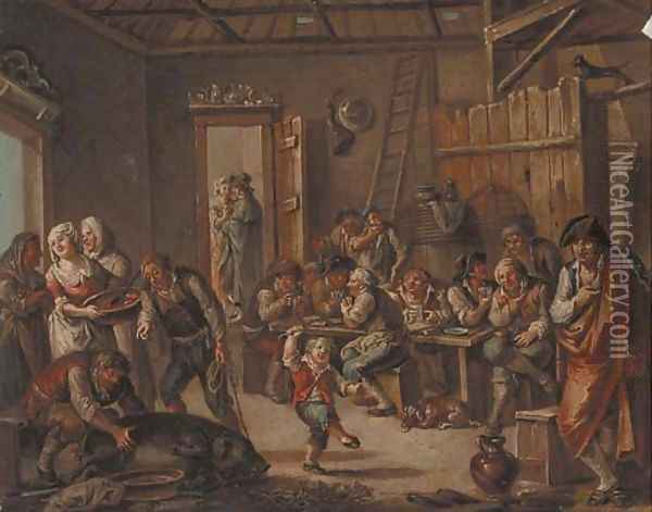 Merrymaking In A Tavern Interior Oil Painting - Leonard Defrance