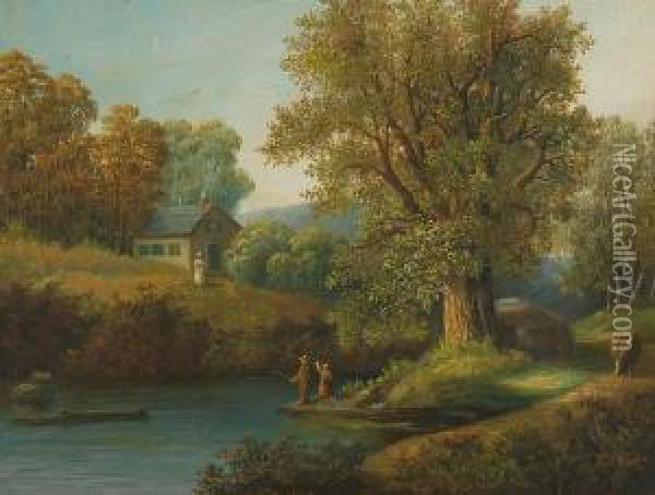 Cottage By A Mountain River Oil Painting - James McDougal Hart