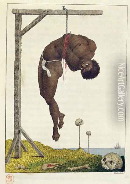 A Negro hung alive by the Ribs to a Gallows, from Narrative of a Five Years Expedition against the Revolted Negroes of Surinam, in Guiana, on the Wild Coast of South America, from the year 1772, to 1777, engraved by William Blake 1757-1827 2 Oil Painting - John Gabriel Stedman
