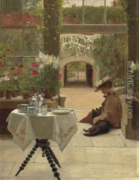 Five O'clock Tea Oil Painting - Edith Hayllar