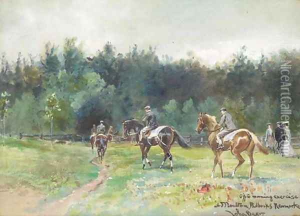 Off to morning exercise at Moulton Paddocks, Newmarket Oil Painting - John Axel Beer