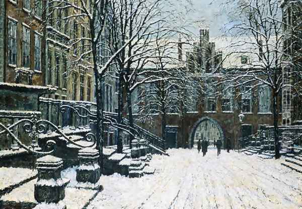 Mariacka Street, Gdansk in Winter, c.1920 Oil Painting - Willibald Werner
