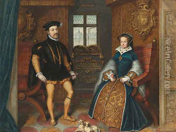 Portrait of Queen Mary I and Philip of Spain Oil Painting - George Perfect Harding