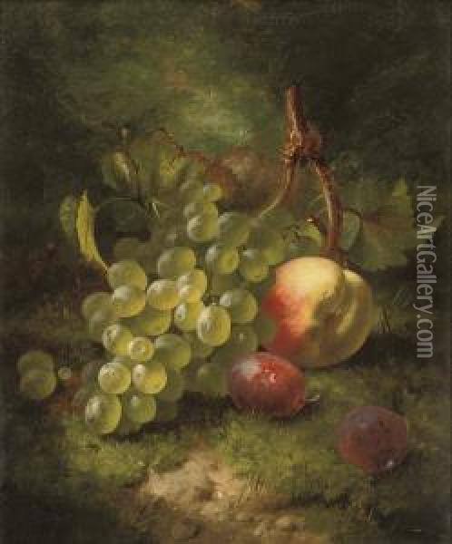 Grapes, Plums And Peach On A Grassy Bank Oil Painting - Eloise Harriet Stannard