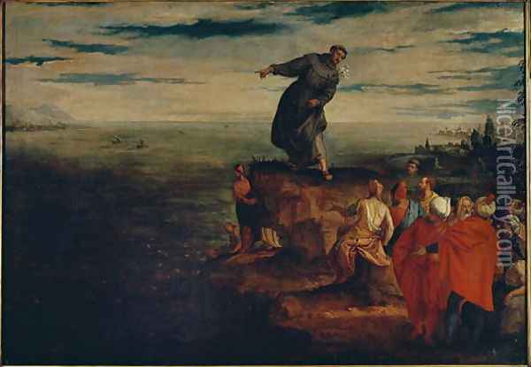 St. Anthony Preaching to the Fish, c.1580 Oil Painting - Paolo Veronese (Caliari)