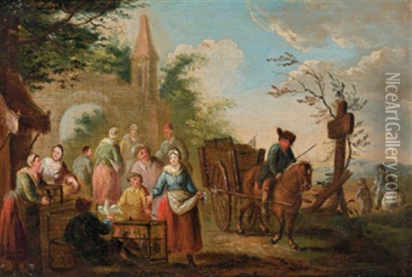 Geflugelverkauferin Vor Einem Stadttor Oil Painting - Pieter Angillis