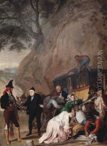 A Highway Robbery Oil Painting - Leopold-Louis Robert