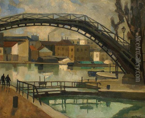 Paris, Le Canal Saint Martin Oil Painting - Louis Robert Antral