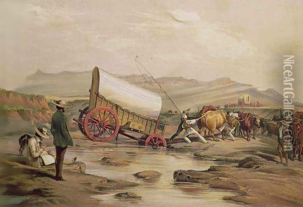 Klaass Smit's River, with a broken down wagon, crossing the Drift, South Africa Oil Painting - Thomas Baines