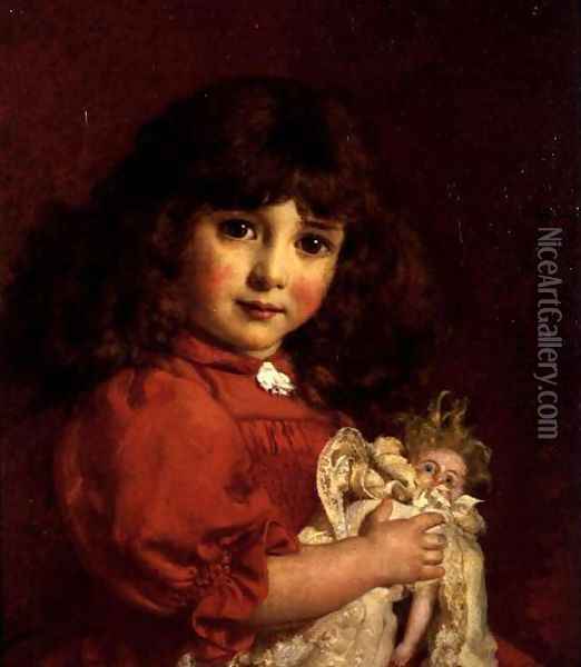 A Favourite Doll Oil Painting - Cyrus Johnson