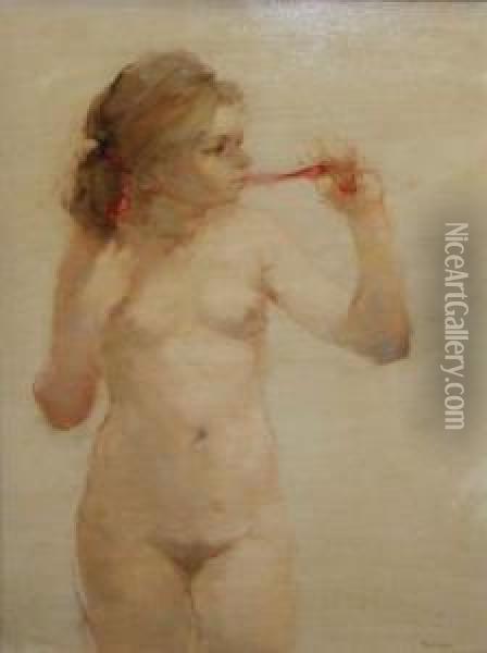 Study Of A Nude Lady Oil Painting - E. Taylor