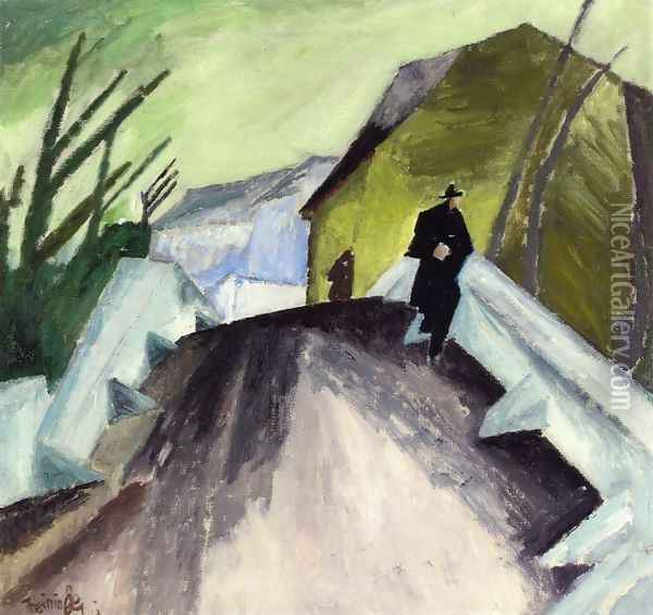 On the Bridge (Ober-Weimar) Oil Painting - Lyonel Feininger