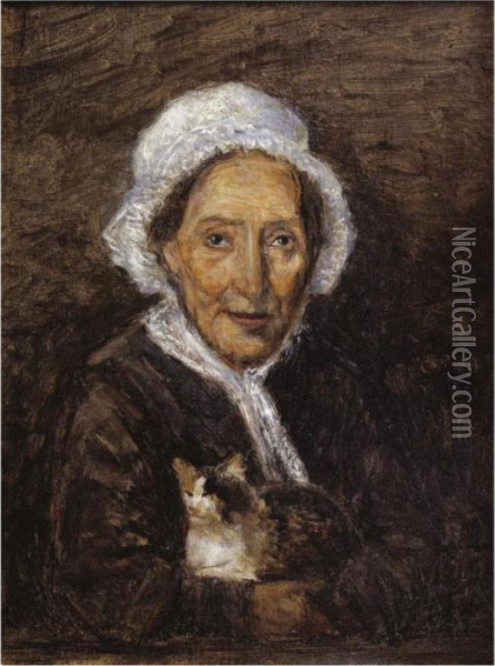 Femme Au Chat Oil Painting - Stanislas Lepine