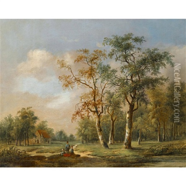 Landschaft Mit Birken, Haus Und Staffage Oil Painting - Willem Bodemann