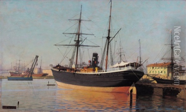 Imbarcazioni In Porto Oil Painting - Ugo Manaresi