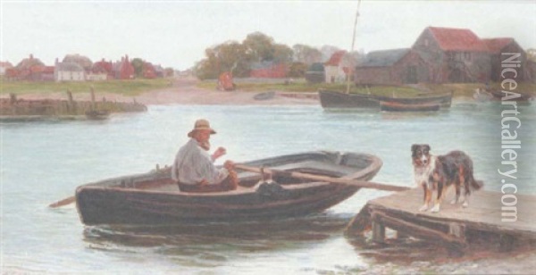 Rowing Boat Off A Jetty Oil Painting - Henry Garland