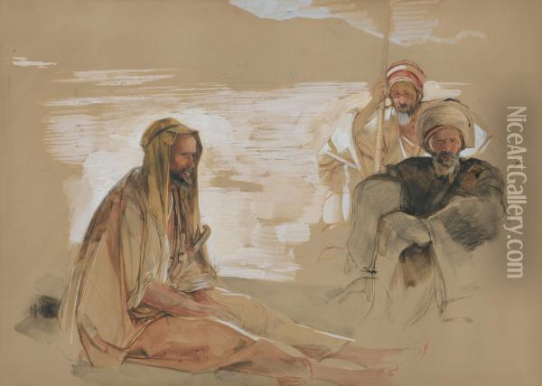 Study Of Three Arabs Oil Painting - John Frederick Lewis