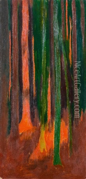 Letzte Strahlen Der Abendsonne Im Fichtenwald Oil Painting - Hans Emmenegger